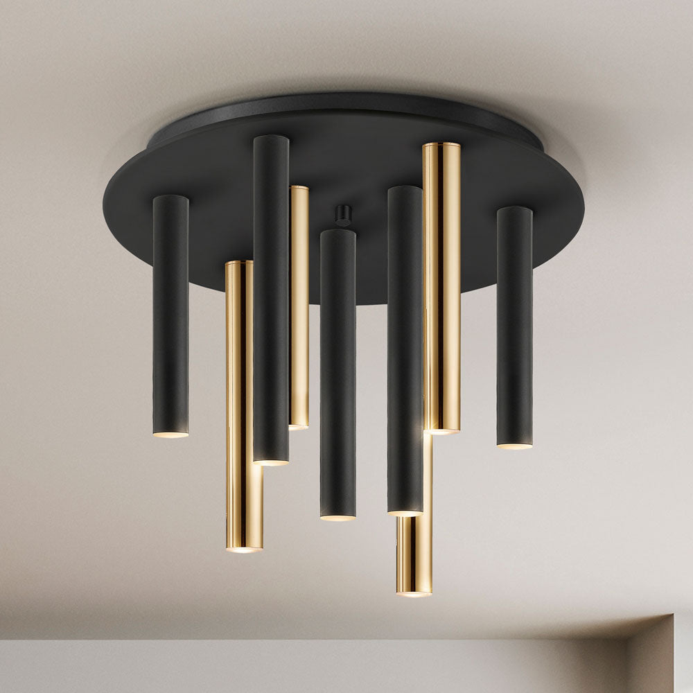 Schuller Varas 9 Light Round Pendant Light in Matt Black and Gold