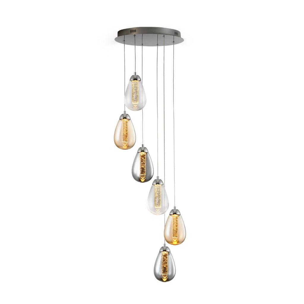 Schuller Taccia 6 Light Pendant Light in Multicoloured with Chrome Frame