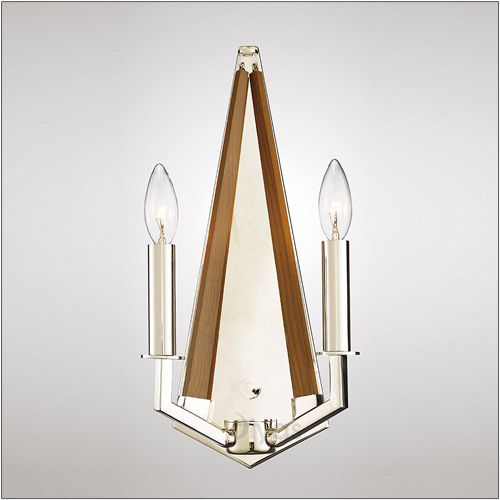 Diyas Hilton 2 Light Wall Light in Polished Nickel with Taupe Wood