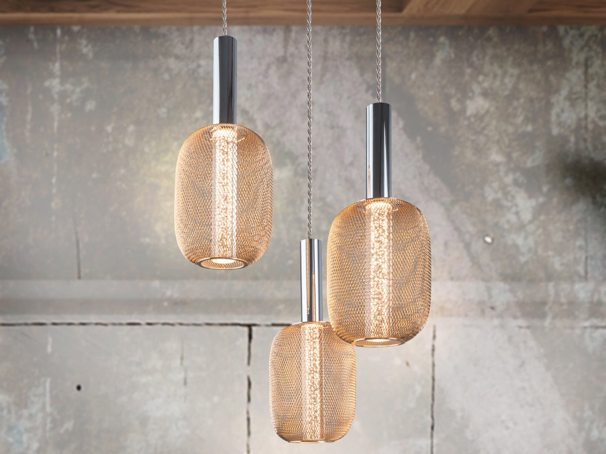 Schuller Micron 3 Light Spiral Pendant Light in Chrome and Gold