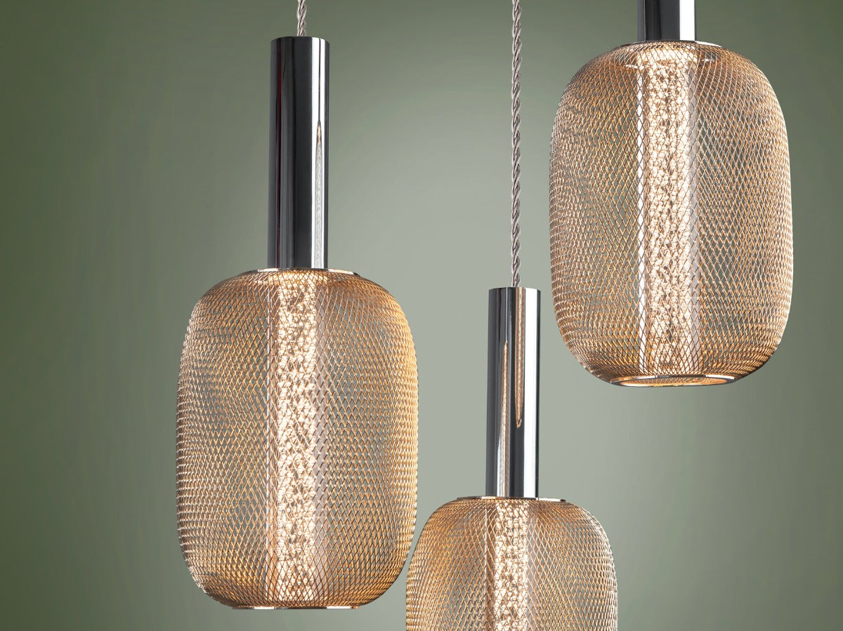 Schuller Micron 3 Light Spiral Pendant Light in Chrome and Gold