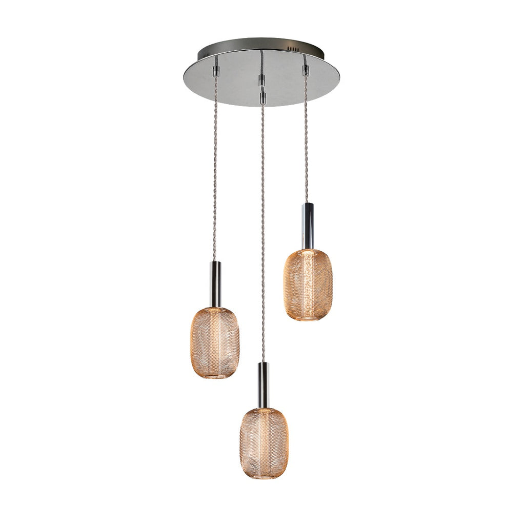 Schuller Micron 3 Light Spiral Pendant Light in Chrome and Gold
