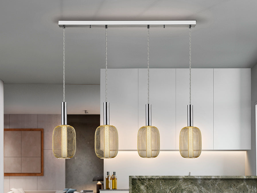 Schuller Micron 4 Light Bar Pendant Light in Chrome and Gold