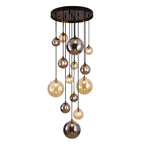 Schuller Dark 14 Light Pendant Light in Black Brass with Glass Shades