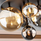 Schuller Dark 5 Light Flush Ceiling Light in Black Brass with Glass Shades