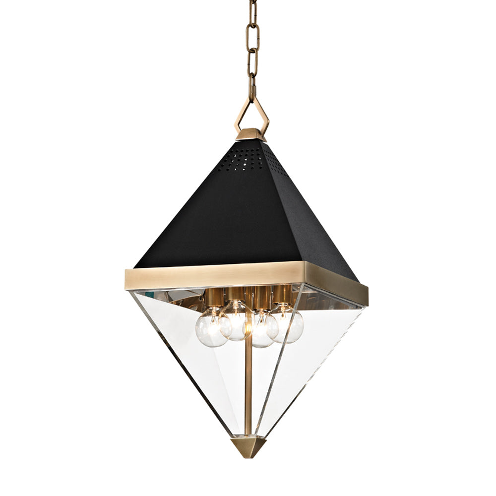 Hudson Valley Coltrane 4 Light Pendant Light in Aged Brass with Clear Shade