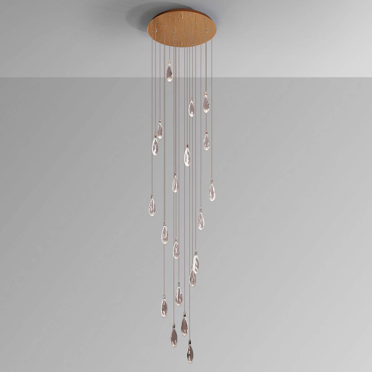 Schuller Lagrimas 20 Light Pendant in Rose Gold with Cut Glass Droplets