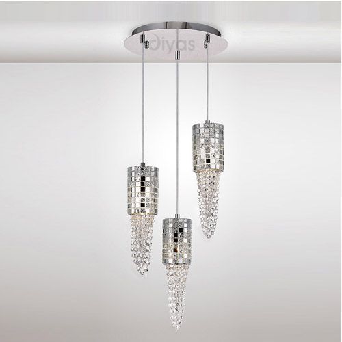Diyas Camden 3 Light Round Pendant Light in Polished Chrome with Mosaic Glass and Crystal