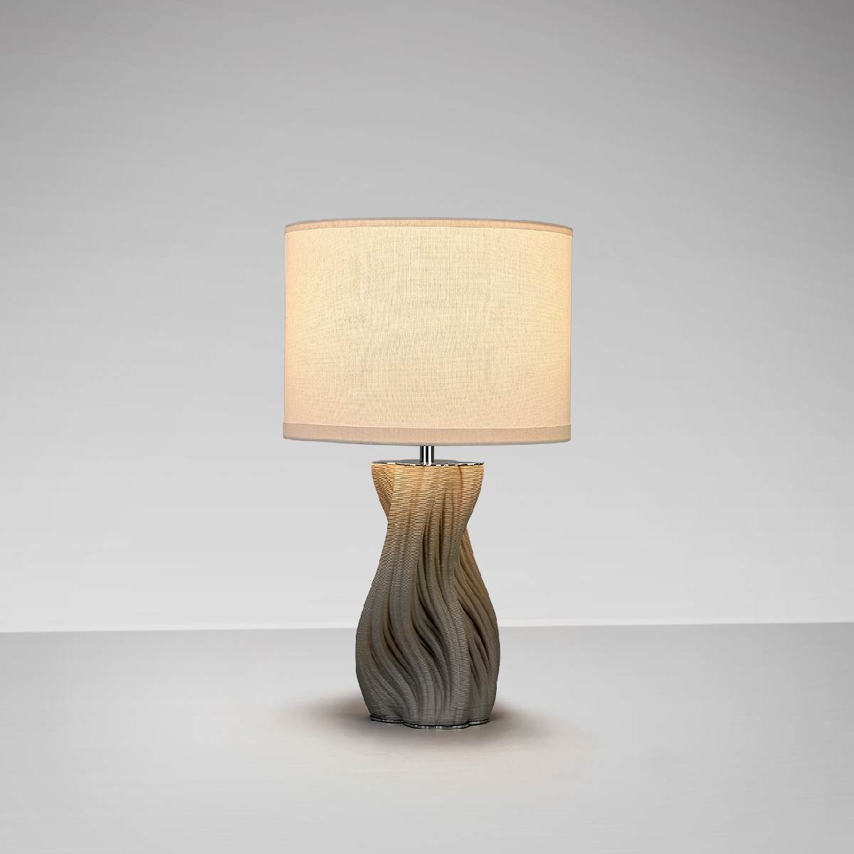 Schuller Merlin Table Lamp in 3D Printed Light Grey Ceramic and White Shade