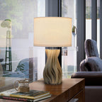 Schuller Merlin Table Lamp in 3D Printed Light Grey Ceramic and White Shade