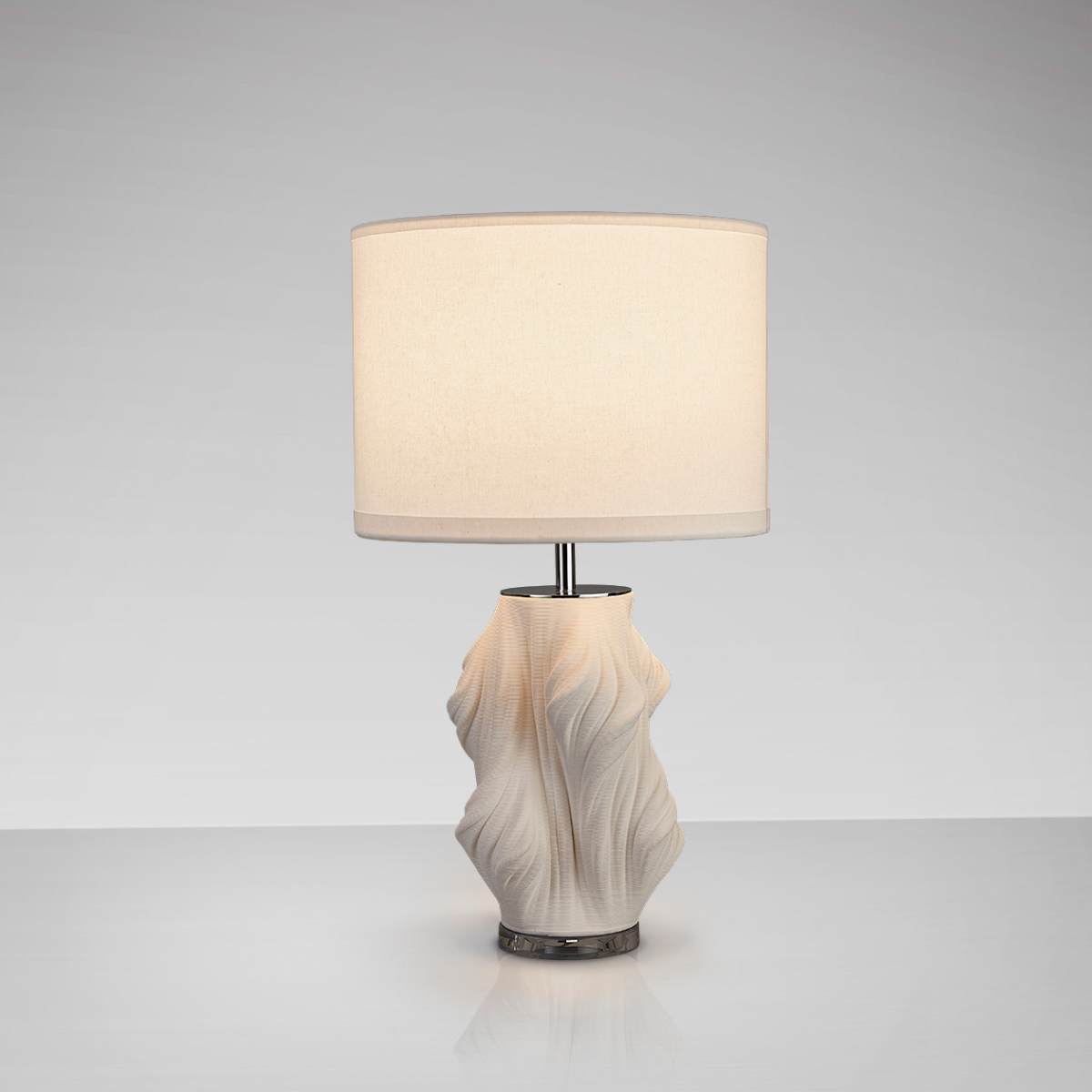 Schuller Kaos Table Lamp in 3D Printed White Ceramic with White Shade