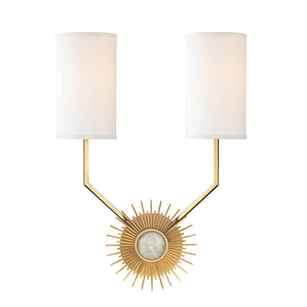 Hudson Valley Borland Wall Light in Aged Brass with Off White Silk Shade
