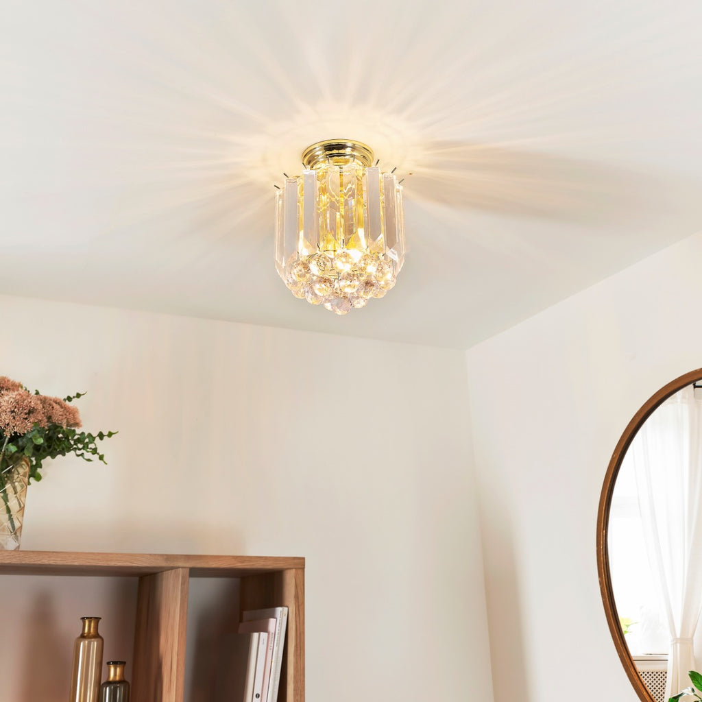Endon Fargo 2 Light Flush Ceiling Light in Brass with Clear Acrylic