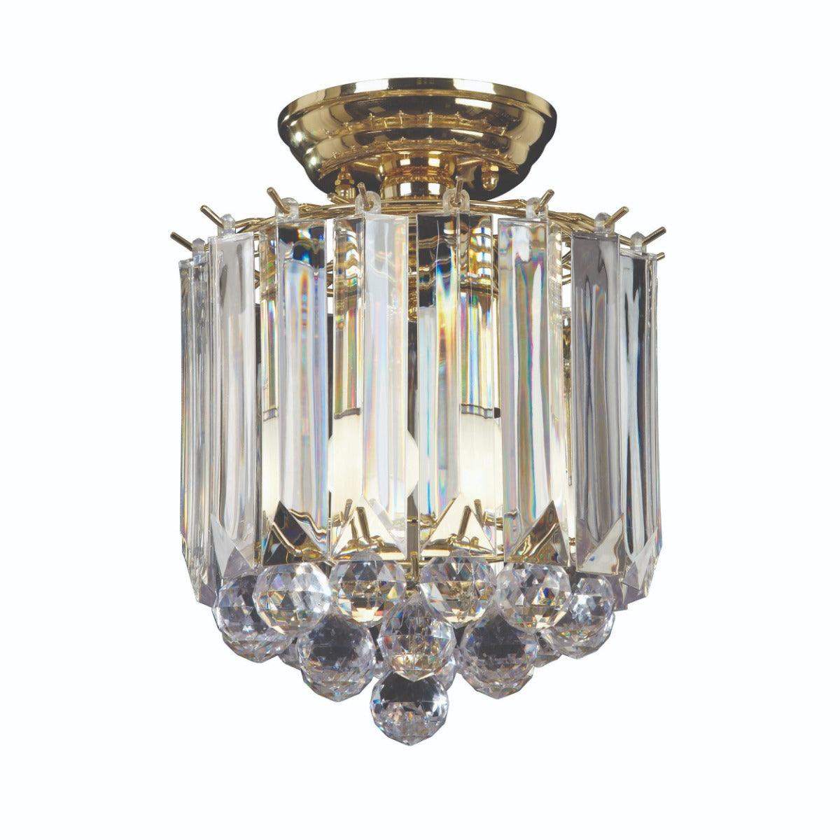 Endon Fargo 2 Light Flush Ceiling Light in Brass with Clear Acrylic