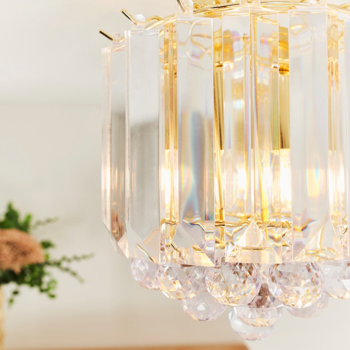 Endon Fargo 2 Light Flush Ceiling Light in Brass with Clear Acrylic