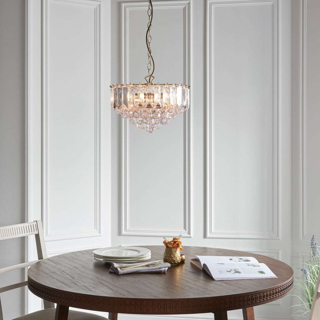 Endon Fargo 3 Light Pendant Light in Brass with Clear Acrylic