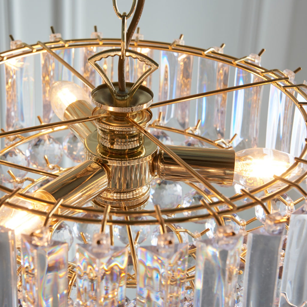 Endon Fargo 3 Light Pendant Light in Brass with Clear Acrylic