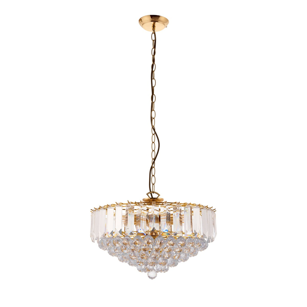Endon Fargo 6 Light Pendant Light in Brass with Clear Acrylic