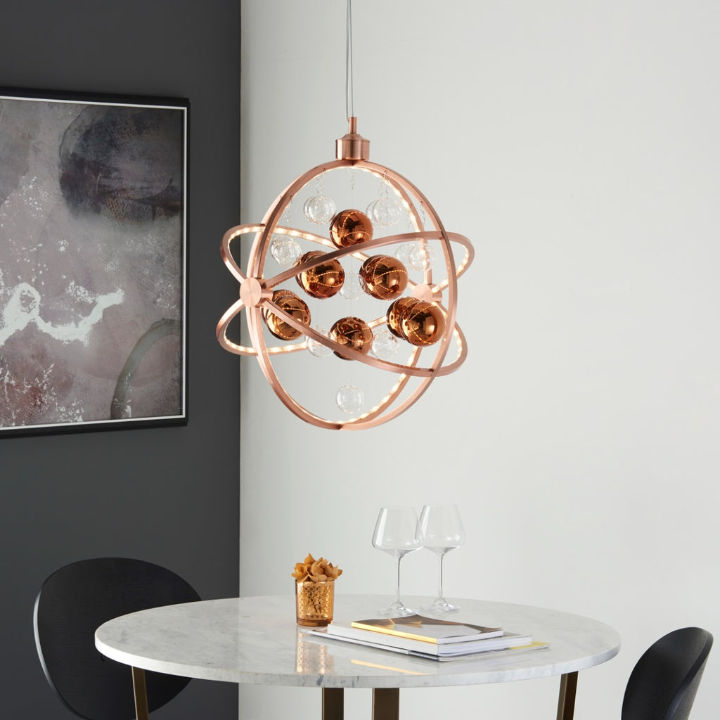 Endon Muni 1 Light Pendant Light in Copper with Clear and Copper Glass