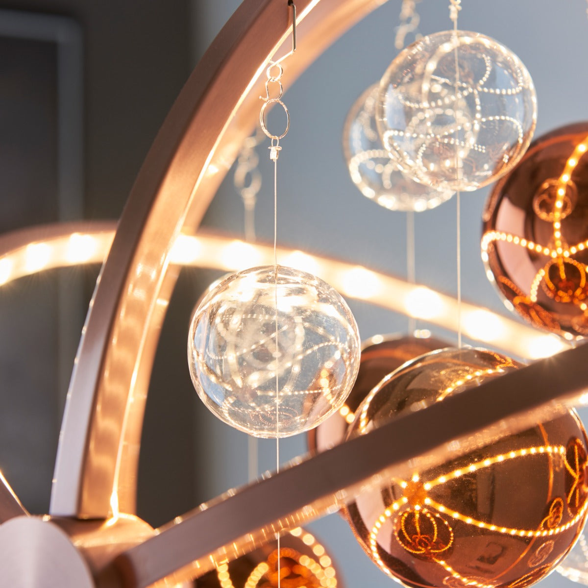 Endon Muni 1 Light Pendant Light in Copper with Clear and Copper Glass