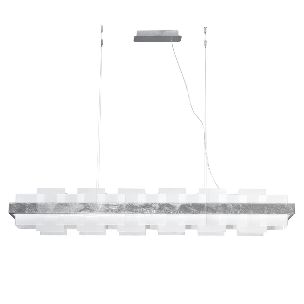 Kolarz Rettangolo 1 Light LED Linear Bar Ceiling Pendant 6040.80150/W Silver Leaf White Glass