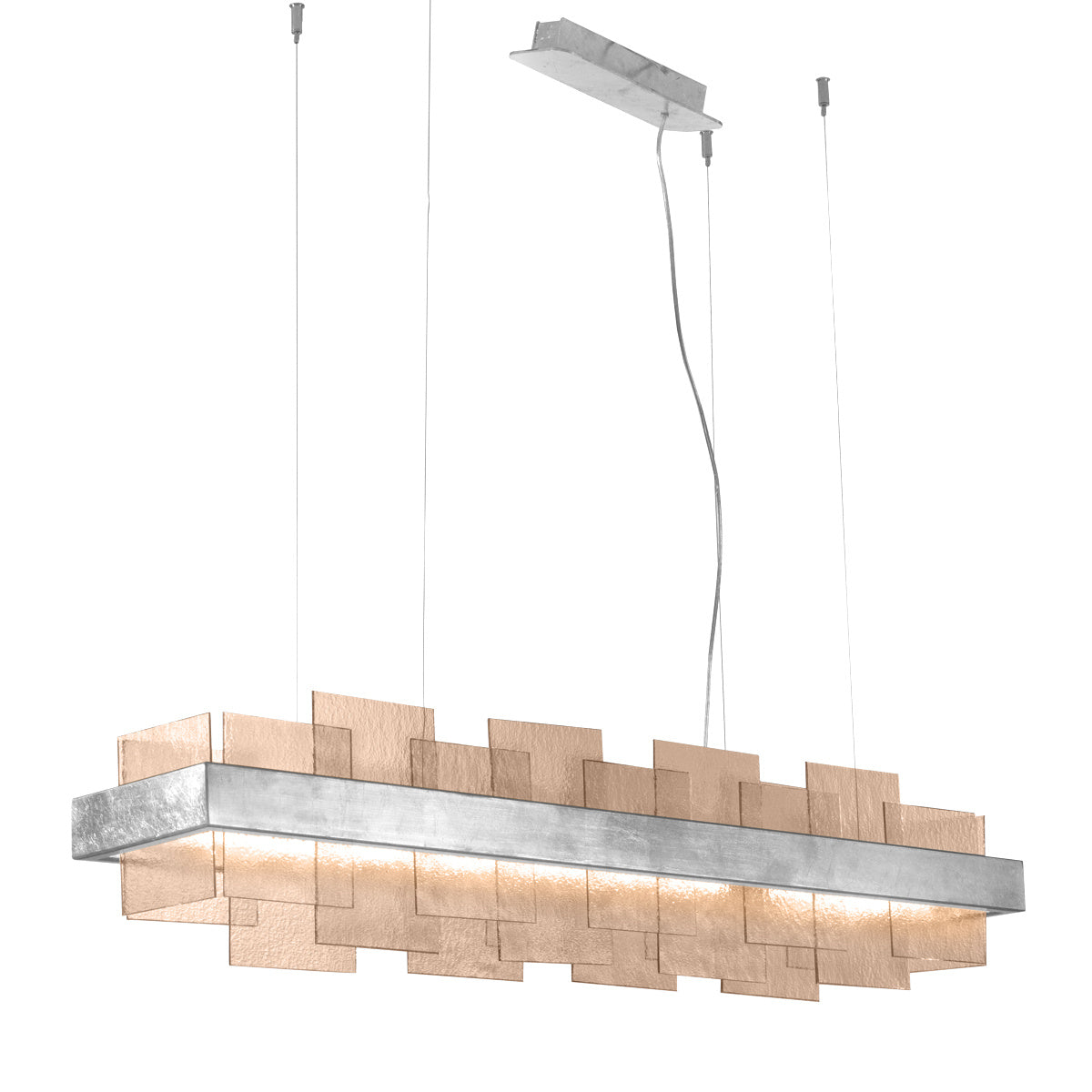 Kolarz Rettangolo 1 Light LED Linear Bar Ceiling Pendant 6040.80151/Fm Silver Leaf Fumé Glass 