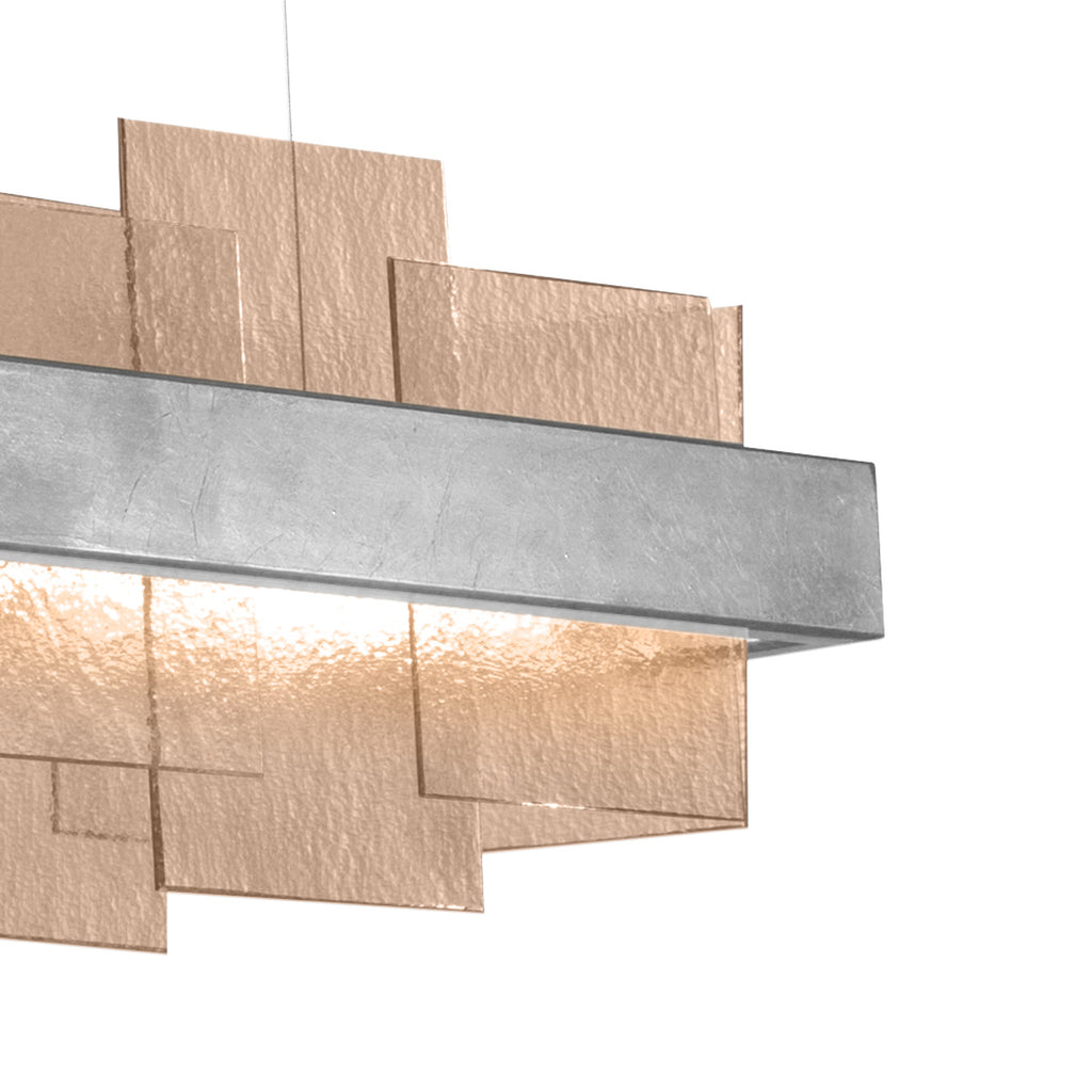 Kolarz Rettangolo 1 Light LED Linear Bar Ceiling Pendant 6040.80151/Fm Silver Leaf Fumé Glass 