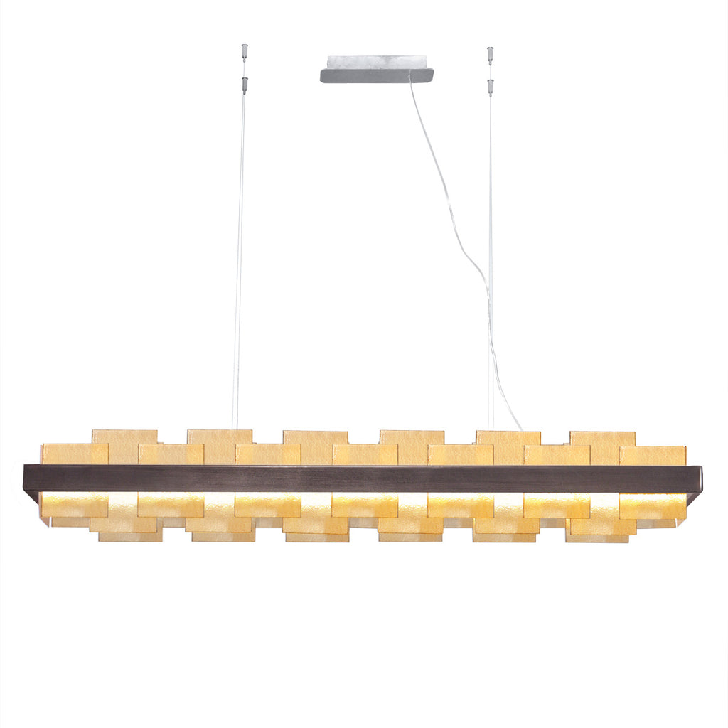 Kolarz Rettangolo 1 Light LED Linear Bar Ceiling Pendant 6040.80160/A Brunito rushed Amber Glass