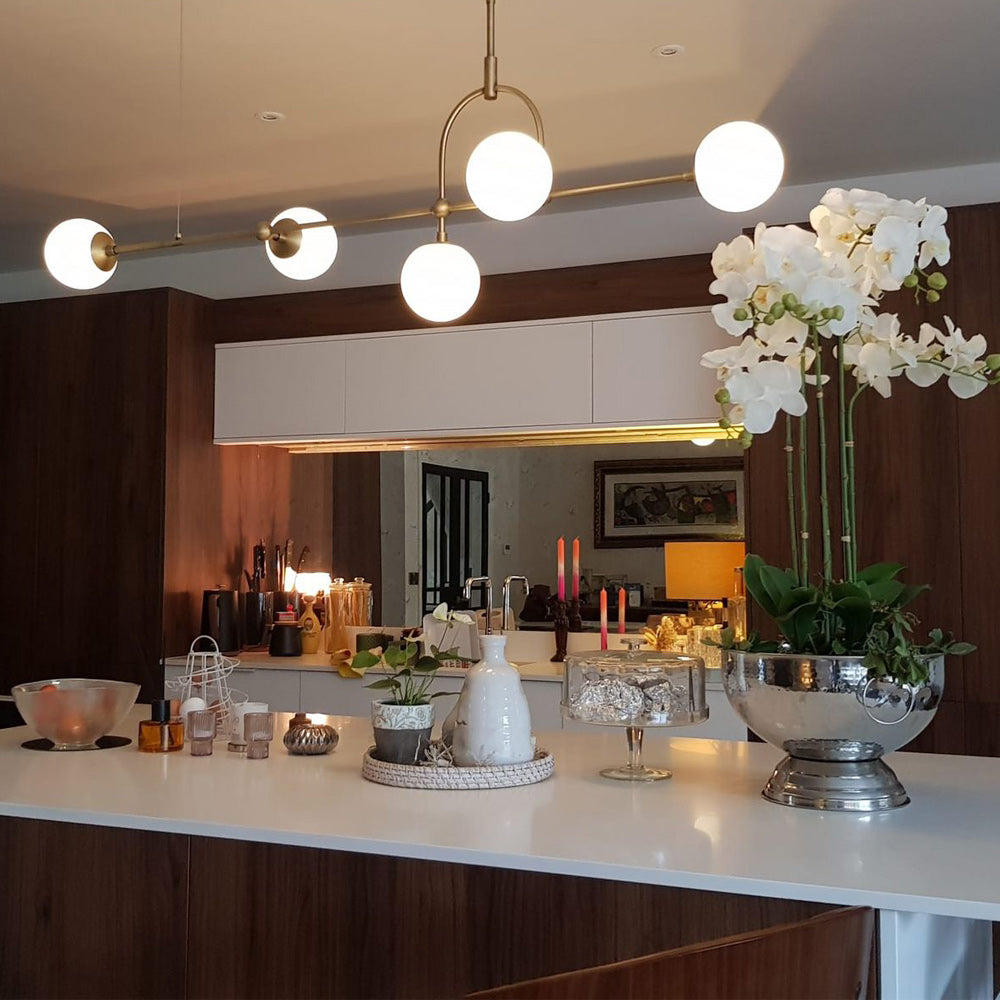 Novena Sobrado 5 Light Linear Pendant Light Opal Glass Antique Brass