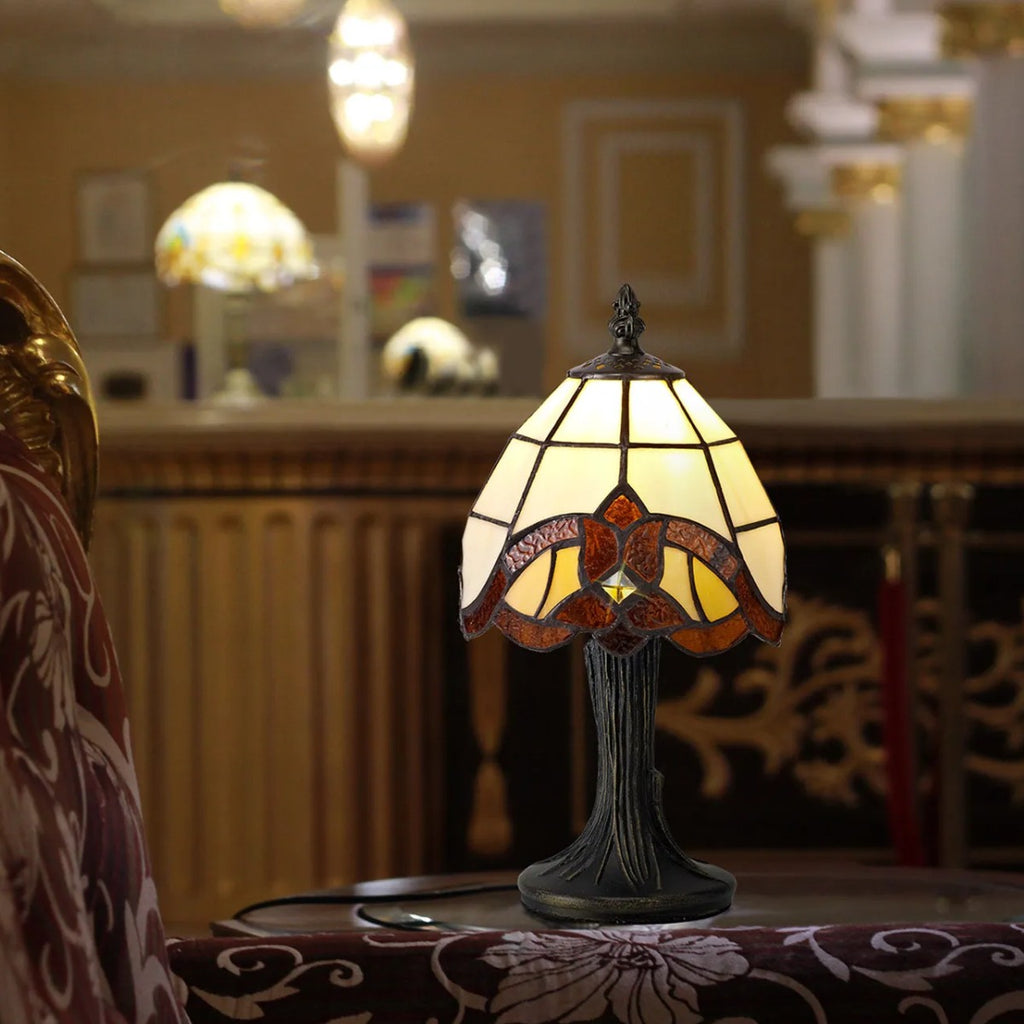 Novena Chalon Tiffany Table Lamp in Cream Amber Clear Crystal