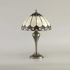 Novena Carnac Tiffany Table Lamp in Antique Brass Base Cream Brown Glass Clear Crystal