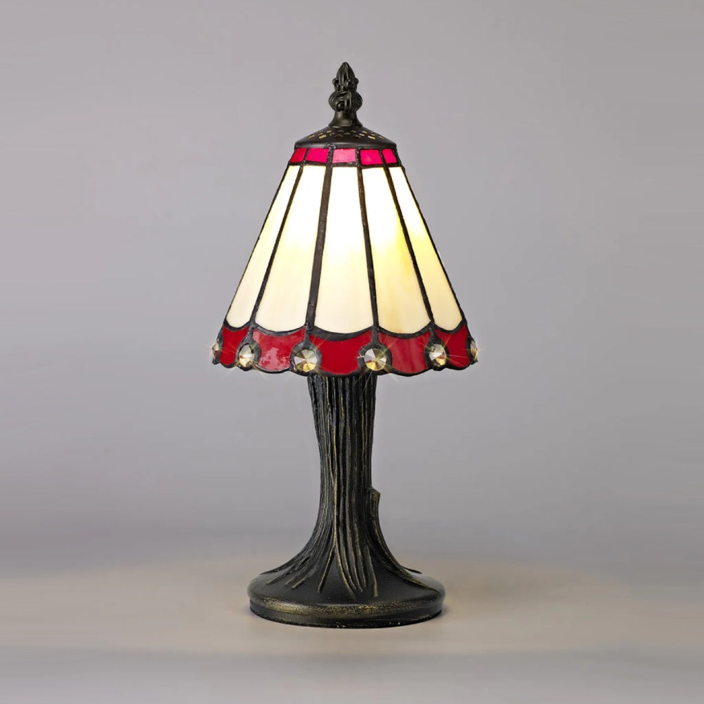 Novena Livin Tiffany Table Lamp in Cream Red Clear Crystal