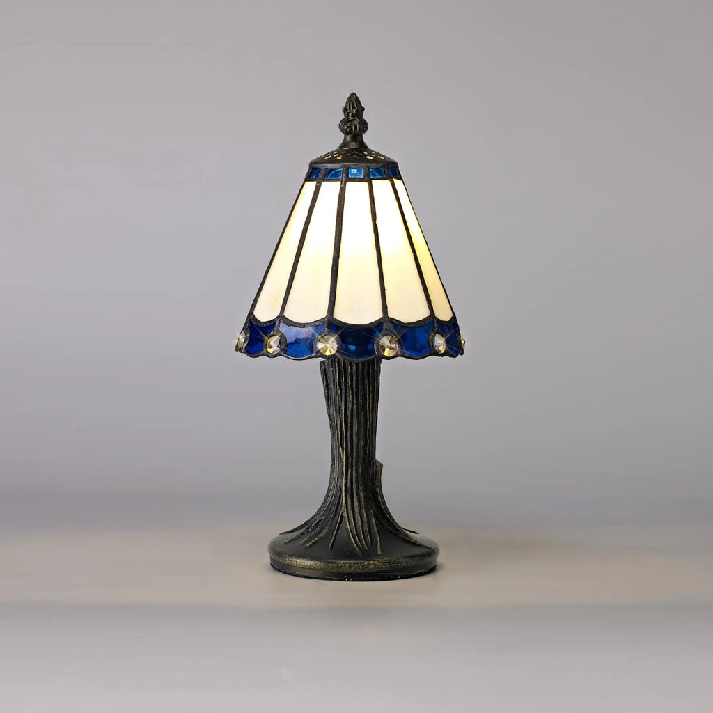 Novena Livin Tiffany Table Lamp in Cream Blue Clear Crystal
