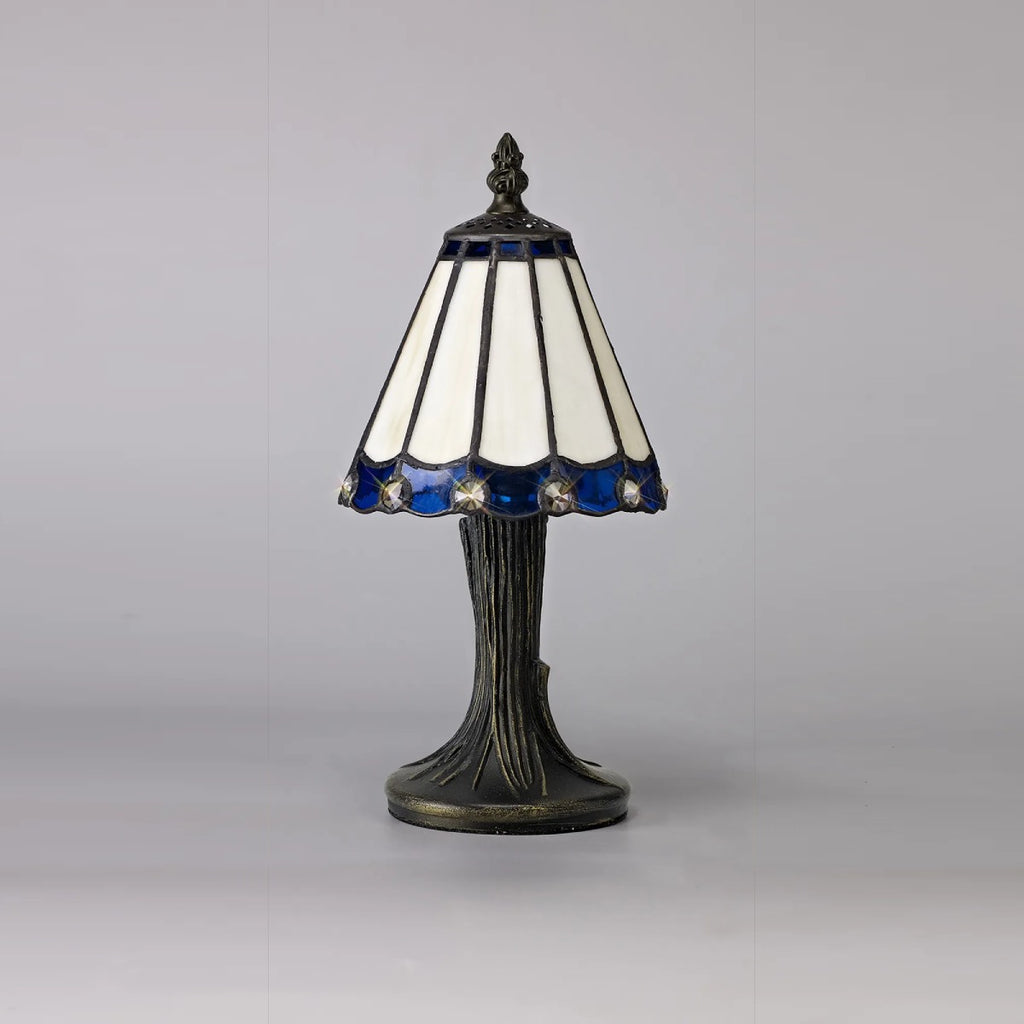 Novena Livin Tiffany Table Lamp in Cream Blue Clear Crystal