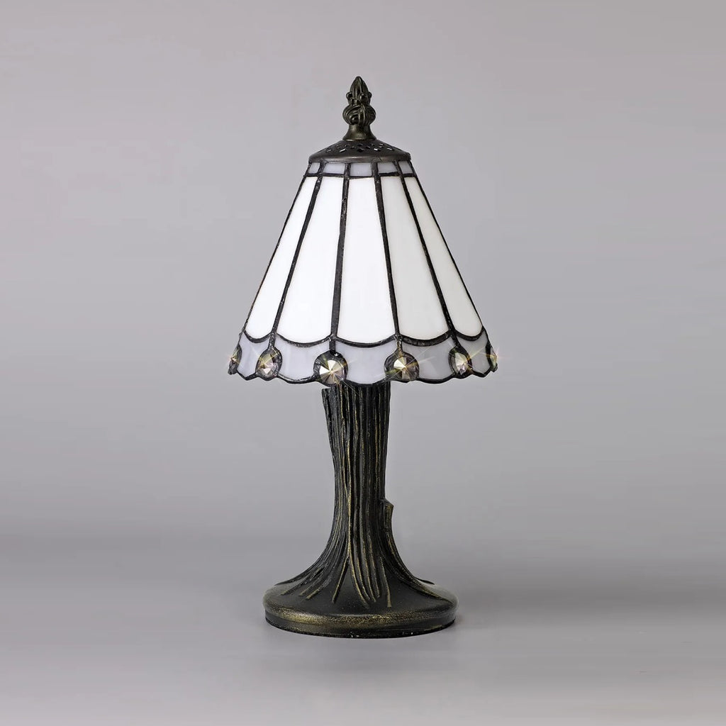 Novena Livin Tiffany Table Lamp in White Grey Clear Crystal