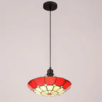 Novena Aurillac 1 Light Tiffany Pendant with 35cm Shade in Cream Red Clear Crystal Centre Aged Antique Brass Trim Black
