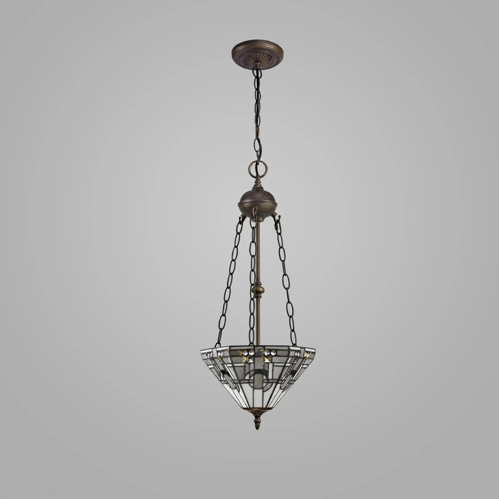 Novena Riom 2 Light Tiffany Uplighter Pendant with 30cm Shade in White Grey Black Clear Crystal Aged Antique Brass