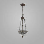 Novena Riom 2 Light Tiffany Uplighter Pendant with 30cm Shade in White Grey Black Clear Crystal Aged Antique Brass