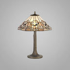 Novena Riom 2 Light Tiffany Tree Like Table Lamp with 40cm Shade in White Grey Black Clear Crystal Aged Antique Brass