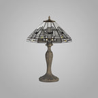 Novena Riom 2 Light Tiffany Curved Table Lamp with 40cm Shade in White Grey Black Clear Crystal Aged Antique Brass