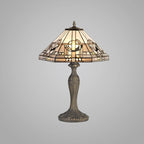 Novena Riom 2 Light Tiffany Curved Table Lamp with 40cm Shade in White Grey Black Clear Crystal Aged Antique Brass