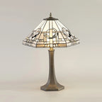 Novena Riom 2 Light Tiffany Octagonal Table Lamp with 40cm Shade in White Grey Black Clear Crystal Aged Antique Brass