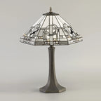 Novena Riom 2 Light Tiffany Octagonal Table Lamp with 40cm Shade in White Grey Black Clear Crystal Aged Antique Brass