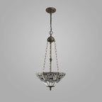 Novena Riom 3 Light Tiffany Uplighter Pendant with 40cm Shade in White Grey Black Clear Crystal Aged Antique Brass
