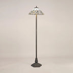 Novena Riom 2 Light Tiffany Octagonal Floor Lamp with 40cm Shade in White Grey Black Clear Crystal Aged Antique Brass