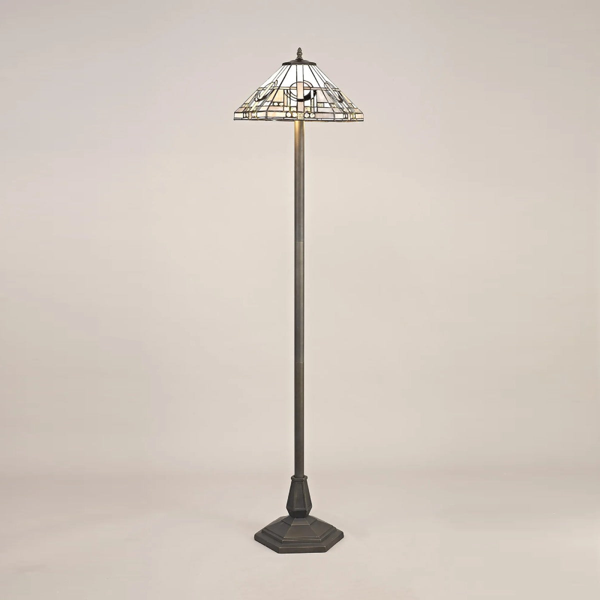 Novena Riom 2 Light Tiffany Octagonal Floor Lamp with 40cm Shade in White Grey Black Clear Crystal Aged Antique Brass