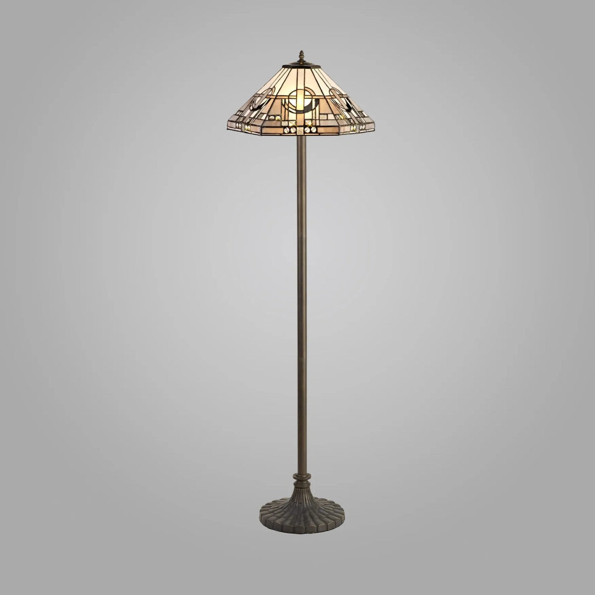 Novena Riom 2 Light Tiffany Stepped Design Floor Lamp with 40cm Shade in White Grey Black Clear Crystal Aged Antique Brass
