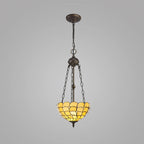 Novena Amboise 2 Light Tiffany Uplighter Pendant with 30cm Shade in Beige Clear Crystal Aged Antique Brass