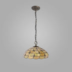 Novena Amboise 3 Light Tiffany Downlighter Pendant with 40cm Shade in Beige Clear Crystal Aged Antique Brass