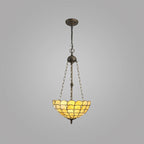 Novena Amboise 3 Light Tiffany Uplighter Pendant with 40cm Shade in Beige Clear Crystal Aged Antique Brass